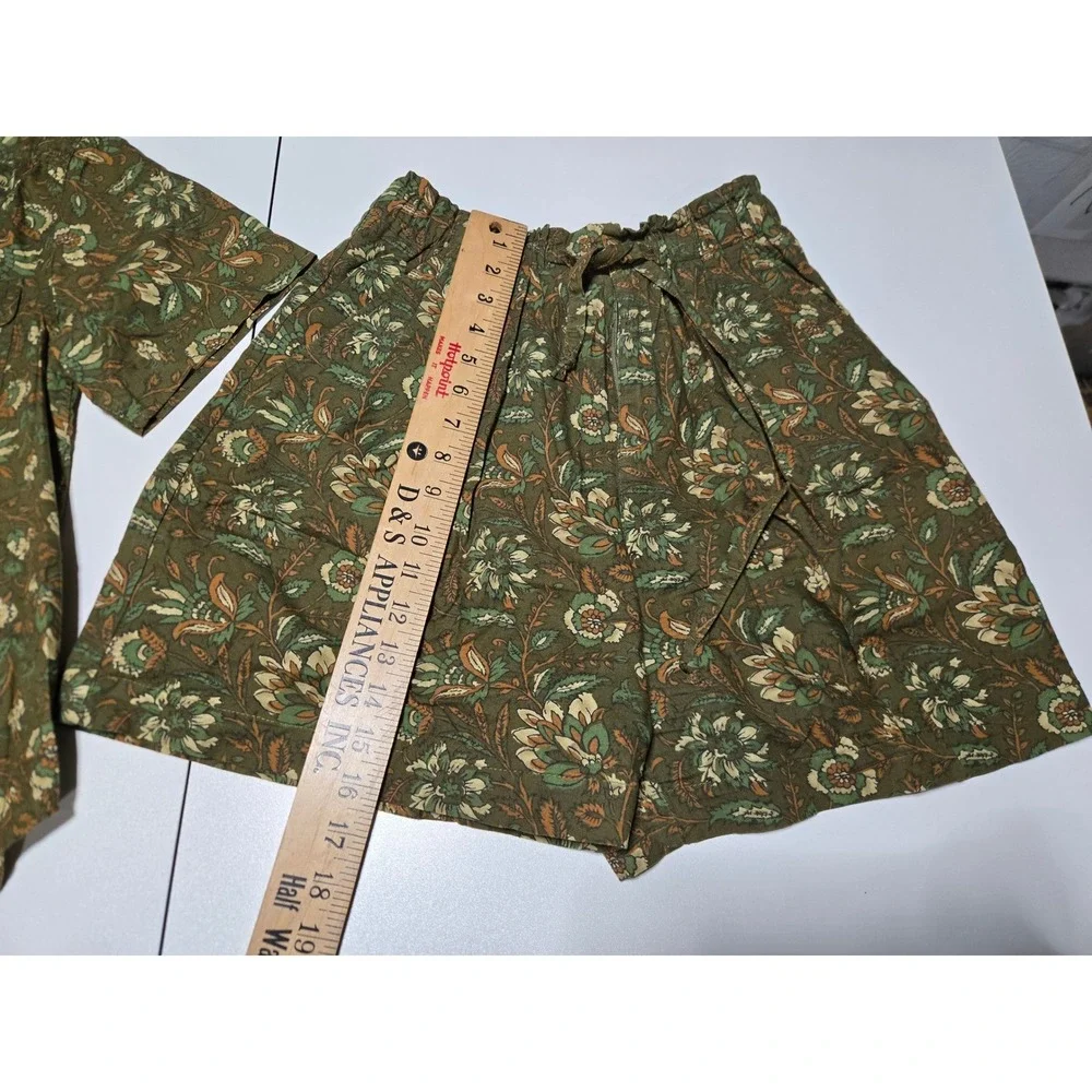 Tropical Floral‎ Cotton Shirt & Shorts Set Lizsport Women's S Olive Green